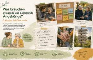 Bebilderte Titelfolie mit dem Text "Was brauchen pflegende und begleitende Angehörige"?